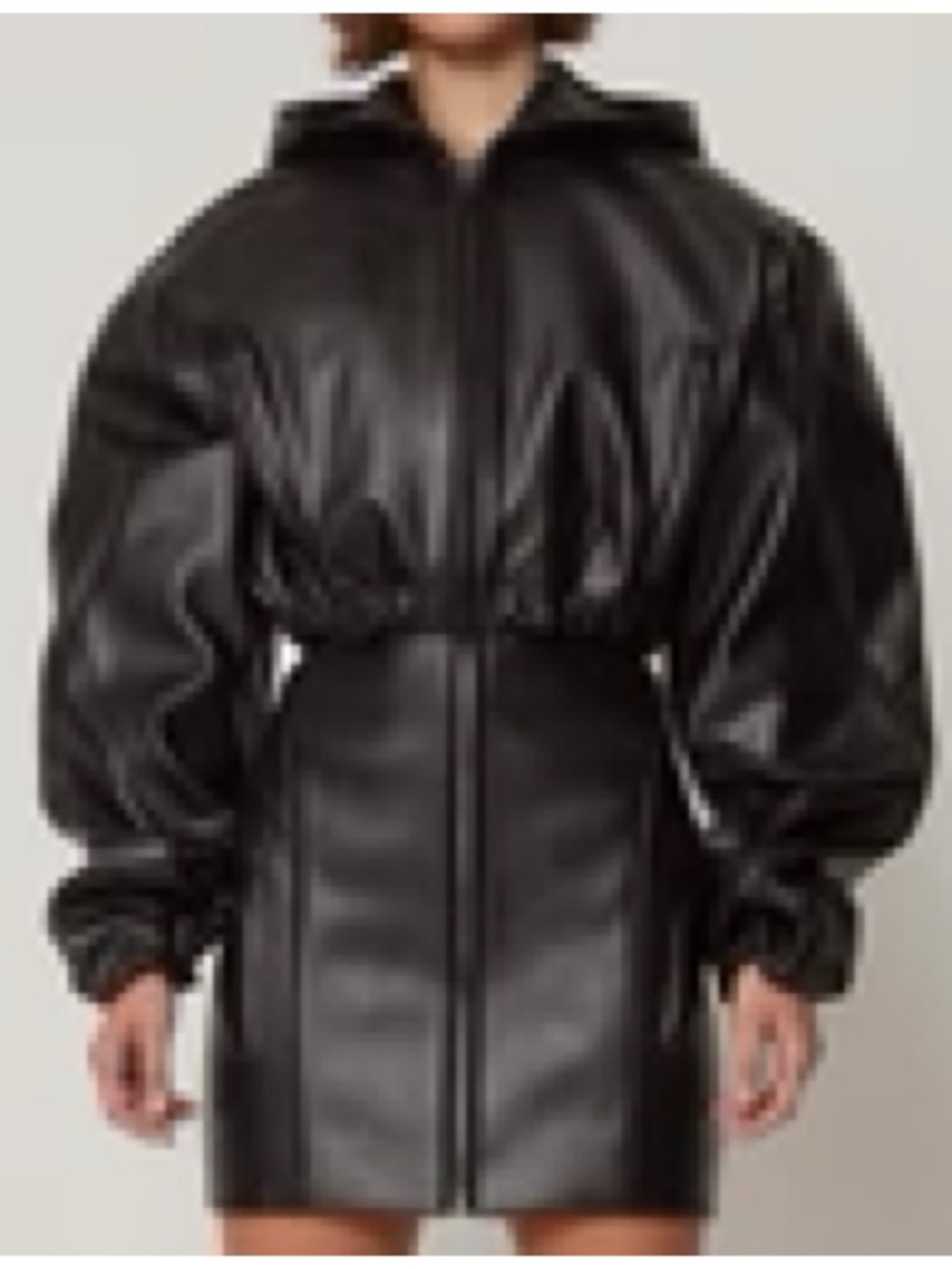 KHY by Kylie Jenner Black Faux Leather crop Hooded Zip-Front Jacket